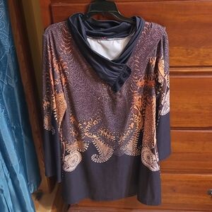 Elegant Paisley Cowl Neck Tunic
